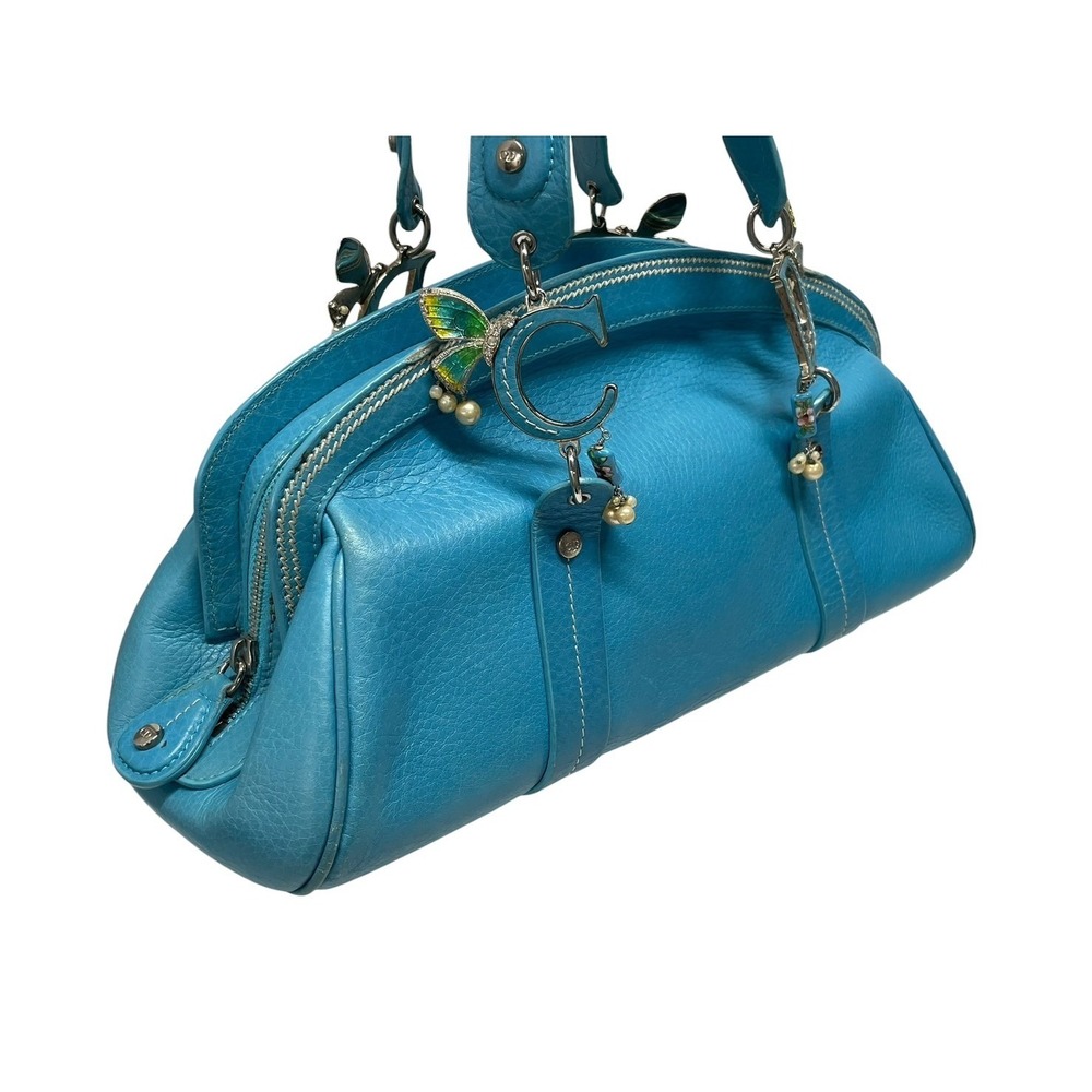 Dior blue charm handbag leather logo Christian - Picture 4 of 10